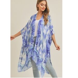 "The Irene" Blue Tie Dye Aztec Kimono